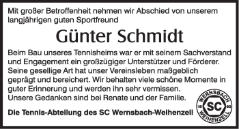 Traueranzeige von Günter Schmidt von Ansbach