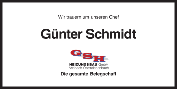 Traueranzeige von Günter Schmidt von Ansbach