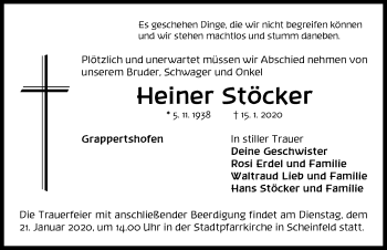 Traueranzeige von Heiner Stöcker von Neustadt/ Scheinfeld/ Uffenheim