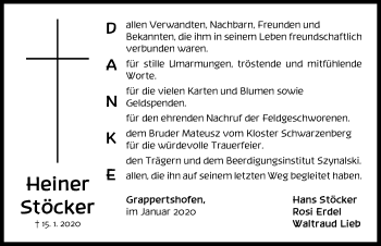 Traueranzeige von Heiner Stöcker von Neustadt/ Scheinfeld/ Uffenheim