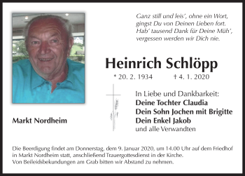 Traueranzeige von Heinrich Schlöpp von Neustadt/ Scheinfeld/ Uffenheim