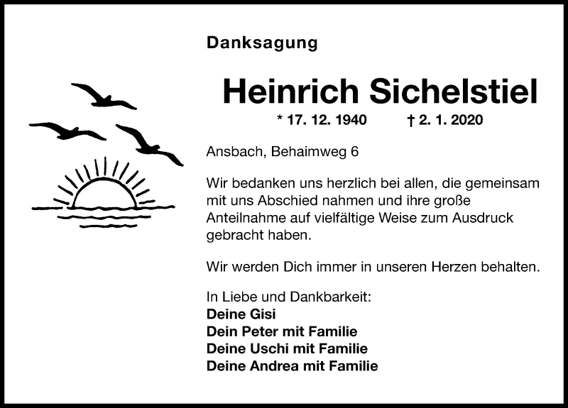  Traueranzeige für Heinrich Sichelstiel vom 25.01.2020 aus Ansbach