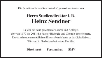Traueranzeige von Heinz Sendner von Rothenburg