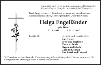 Traueranzeige von Helga Engelländer von Dinkelsbühl/ Feuchtwangen