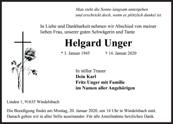 Traueranzeige von Helgard Unger von Rothenburg