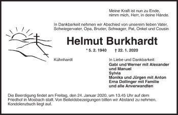 Traueranzeige von Helmut Burkhardt von Dinkelsbühl/ Feuchtwangen