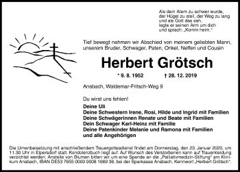 Traueranzeige von Herbert Grötsch von Neustadt/ Scheinfeld/ Uffenheim