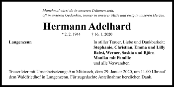 Traueranzeige von Hermann Adelhard von Neustadt/ Scheinfeld/ Uffenheim