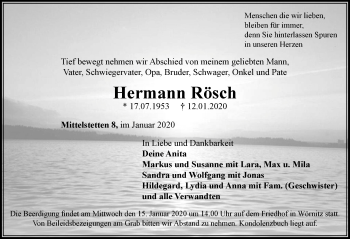 Traueranzeige von Hermann Rösch von Rothenburg