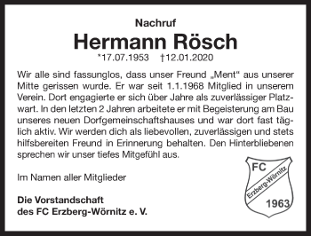 Traueranzeige von Hermann Rösch von Rothenburg