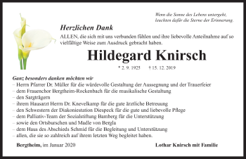 Traueranzeige von Hildegard Knirsch von Neustadt/ Scheinfeld/ Uffenheim