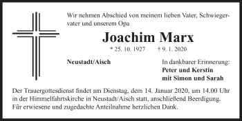 Traueranzeige von Joachim Marx von Neustadt/ Scheinfeld/ Uffenheim