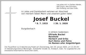 Traueranzeige von Josef Buckel von Ansbach