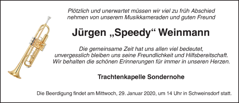  Traueranzeige für Jürgen Weinmann vom 28.01.2020 aus Ansbach