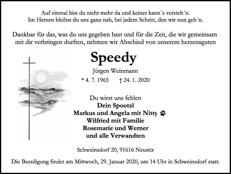  Traueranzeige für Jürgen Weinmann vom 28.01.2020 aus Gesamtausgabe