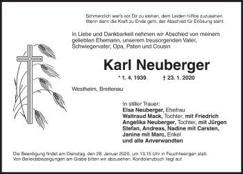 Traueranzeige von Karl Neuberger von Dinkelsbühl/ Feuchtwangen