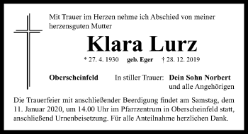 Traueranzeige von Klara Lurz von Neustadt/ Scheinfeld/ Uffenheim