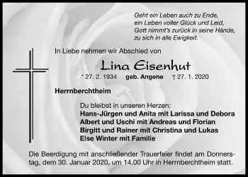 Traueranzeige von Lina Eisenhut von Neustadt/ Scheinfeld/ Uffenheim