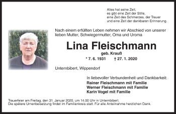 Traueranzeige von Lina Fleischmann von Ansbach