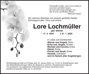 Traueranzeige von Lore Lochmüller von Ansbach