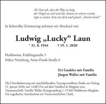 Traueranzeige von Ludwig  Laun von Ansbach