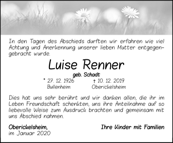 Traueranzeige von Luise Renner von Neustadt/ Scheinfeld/ Uffenheim