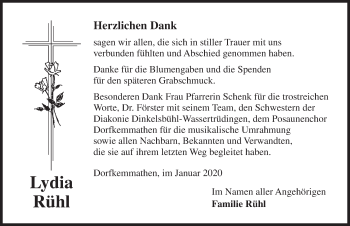 Traueranzeige von Lydia Rühl von Dinkelsbühl/ Feuchtwangen