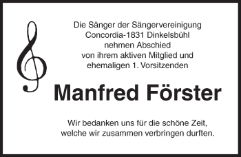 Traueranzeige von Manfred Förster von Dinkelsbühl/ Feuchtwangen