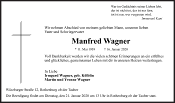 Traueranzeige von Manfred Wagner von Rothenburg