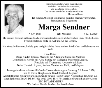 Traueranzeige von Marga Sendner von Neustadt/ Scheinfeld/ Uffenheim