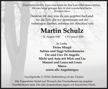Traueranzeige von Martin Schulz von Rothenburg