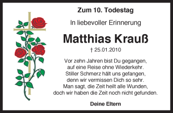Traueranzeige von Matthias Krauß von Rothenburg
