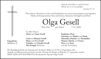 Traueranzeige von Olga Gesell von Neustadt/ Scheinfeld/ Uffenheim