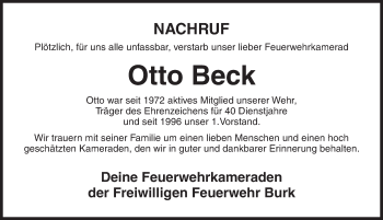 Traueranzeige von Otto Beck von Dinkelsbühl/ Feuchtwangen