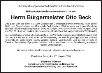 Traueranzeige von Otto Beck von Dinkelsbühl/ Feuchtwangen