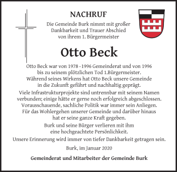 Traueranzeige von Otto Beck von Dinkelsbühl/ Feuchtwangen