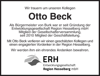 Traueranzeige von Otto Beck von Dinkelsbühl/ Feuchtwangen