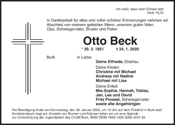 Traueranzeige von Otto Beck von Dinkelsbühl/ Feuchtwangen