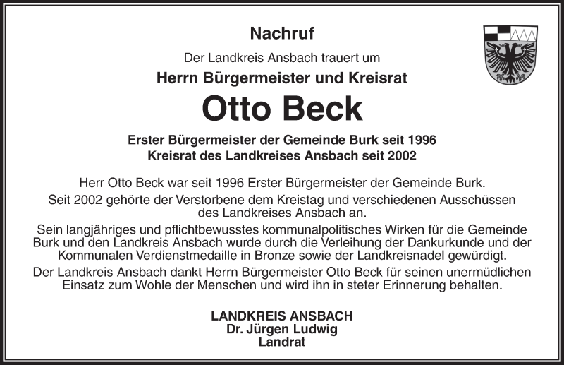  Traueranzeige für Otto Beck vom 29.01.2020 aus Gesamtausgabe