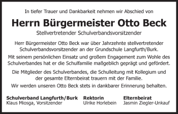 Traueranzeige von Otto Beck von Dinkelsbühl/ Feuchtwangen