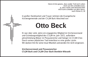 Traueranzeige von Otto Beck von Dinkelsbühl/ Feuchtwangen