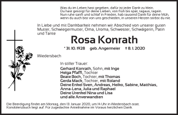 Traueranzeige von Rosa Konrath von Ansbach