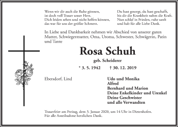 Traueranzeige von Rosa Schuh von Ansbach