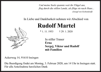 Traueranzeige von Rudolf Martel von Rothenburg