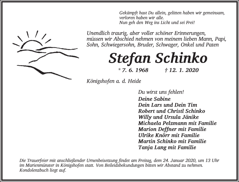  Traueranzeige für Stefan Schinko vom 23.01.2020 aus Ansbach