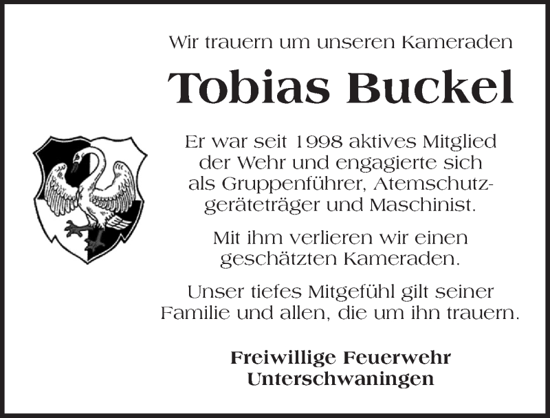  Traueranzeige für Tobias Buckel vom 24.01.2020 aus Dinkelsbühl/ Feuchtwangen