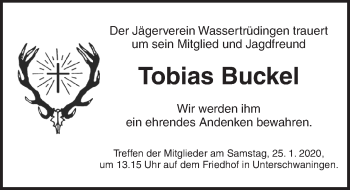 Traueranzeige von Tobias Buckel von Dinkelsbühl/ Feuchtwangen