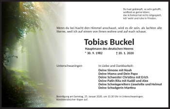 Traueranzeige von Tobias Buckel von Dinkelsbühl/ Feuchtwangen