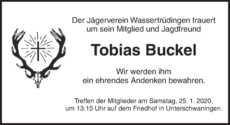  Traueranzeige für Tobias Buckel vom 24.01.2020 aus Dinkelsbühl/ Feuchtwangen