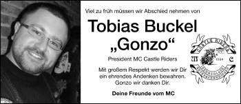 Traueranzeige von Tobias Buckel von Dinkelsbühl/ Feuchtwangen